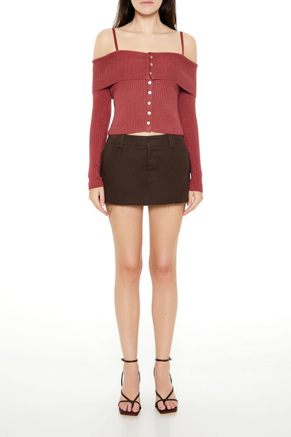 Open-Shoulder Sweater-Knit Crop Top