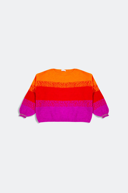 Orange knitted sweater with mélange stripes