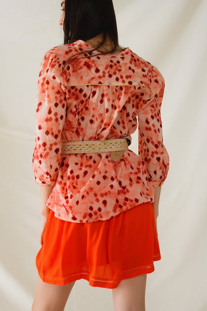 Orange Shirt With Abstract Print And 3/4 Length Sleeves - Shirts
