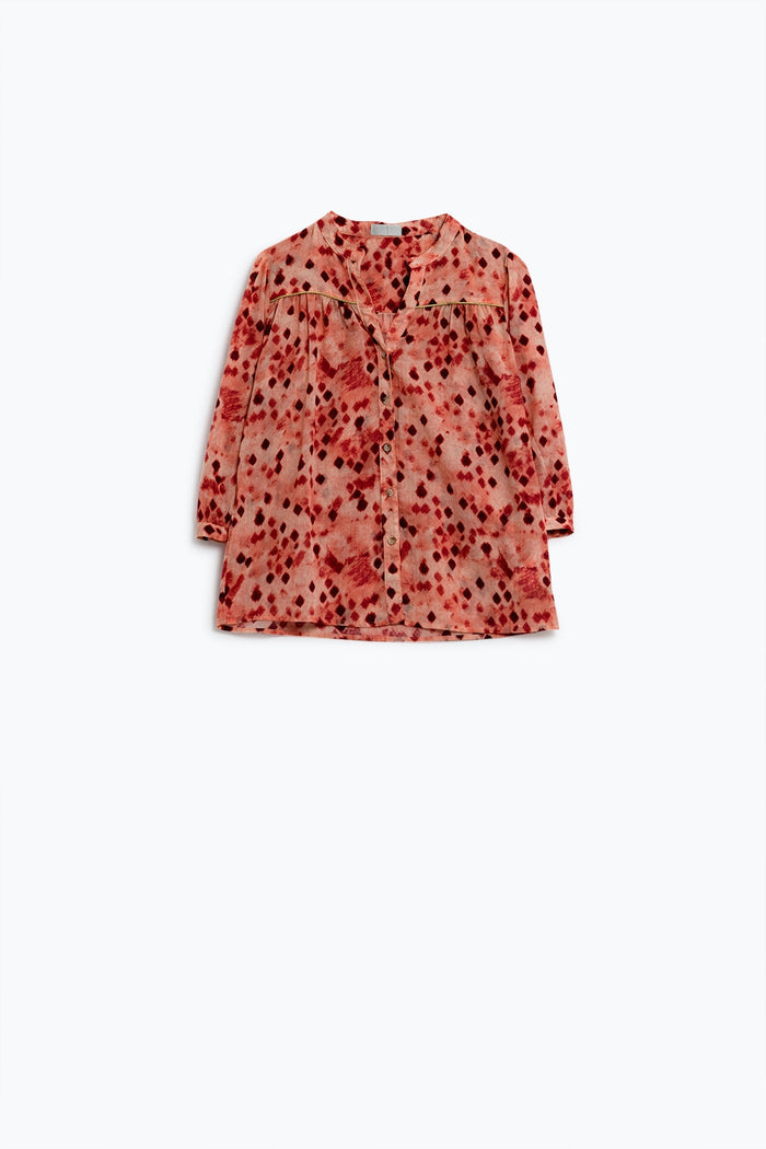 Orange Shirt With Abstract Print And 3/4 Length Sleeves - Shirts