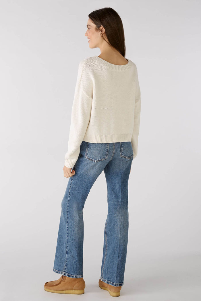 Oui 78276 Pristine Cream Wide Neck Jumper - Dotique Chesterfield