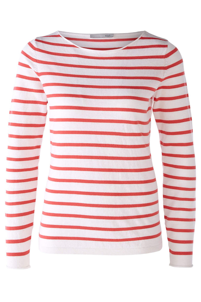 Oui 78778 Pink White Striped Wide Neck Jumper - Dotique Chesterfield