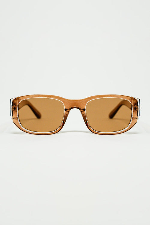Oval Sunglasses with High Gloss Transparent Camel Frames