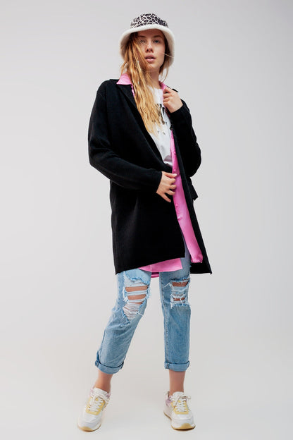 Oversized collar maxi cardigan in black
