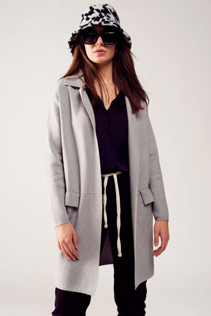 Oversized collar maxi cardigan in grey