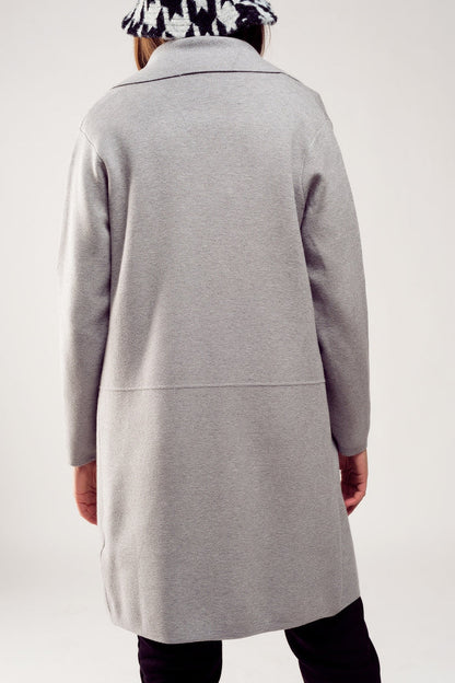 Oversized collar maxi cardigan in grey