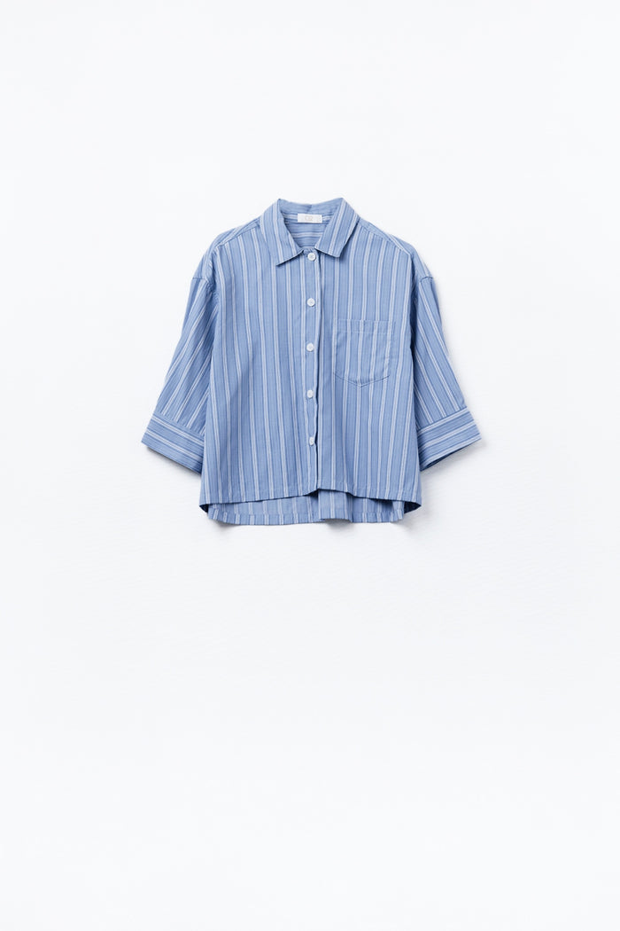 oversized Cropped Striped Shirt in Blue - Shirts