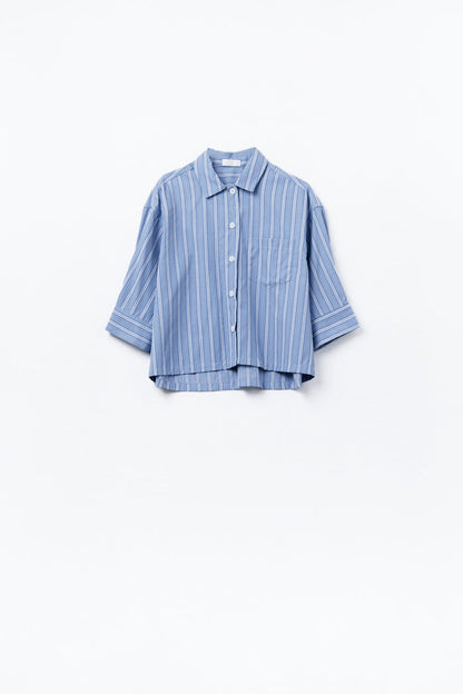 oversized Cropped Striped Shirt in Blue - Shirts