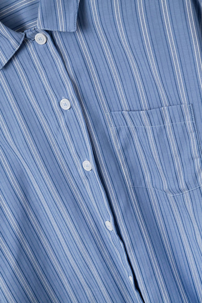 oversized Cropped Striped Shirt in Blue - Shirts