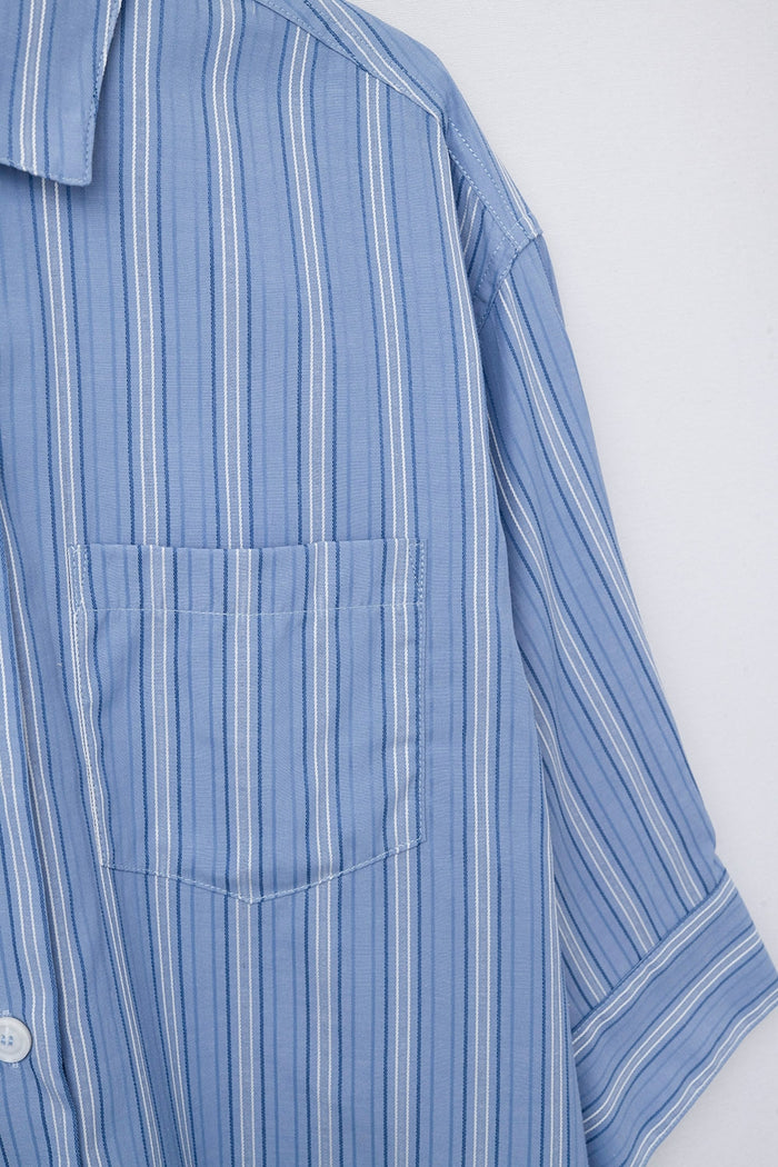 oversized Cropped Striped Shirt in Blue - Shirts