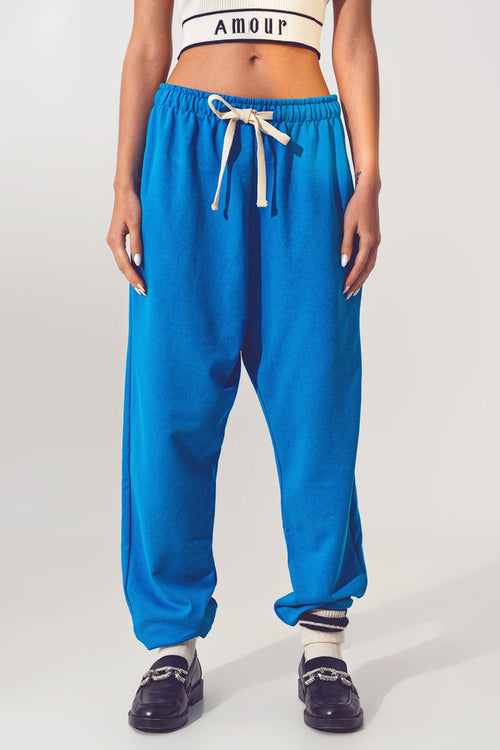 Oversized Jogger with Tie Waist in Blue - trousers