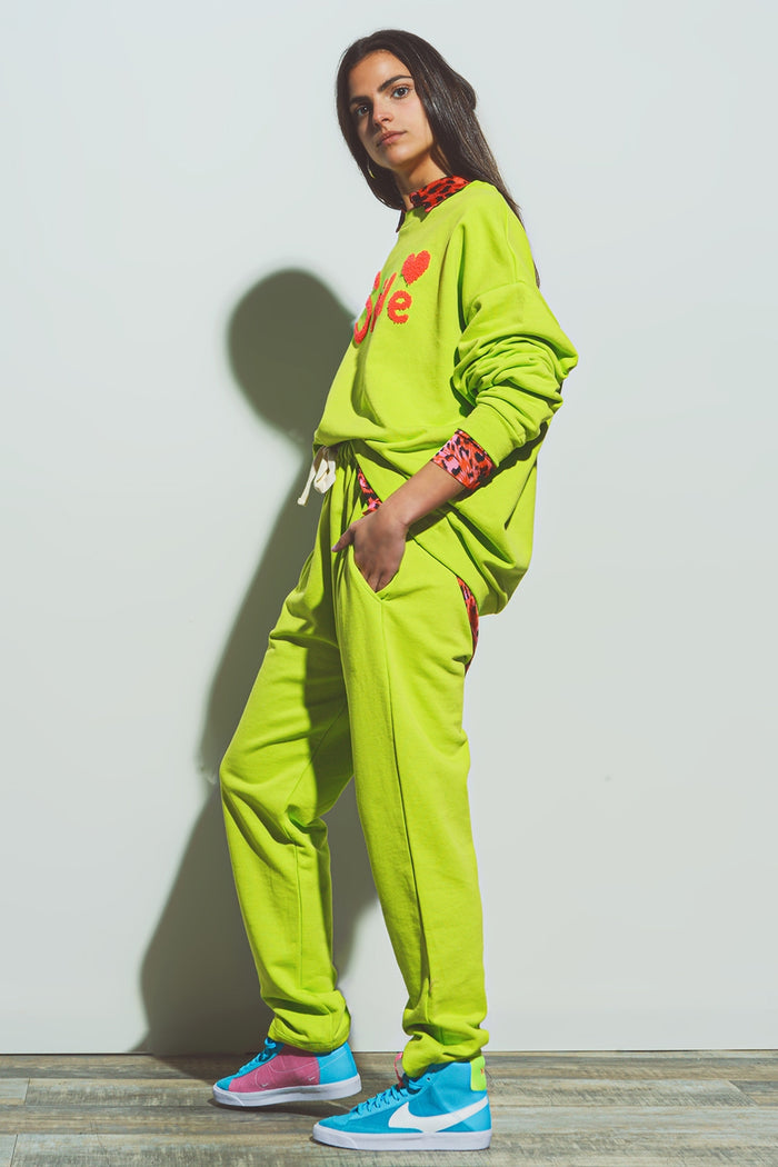 Oversized Jogger with Tie Waist in Lime - trousers