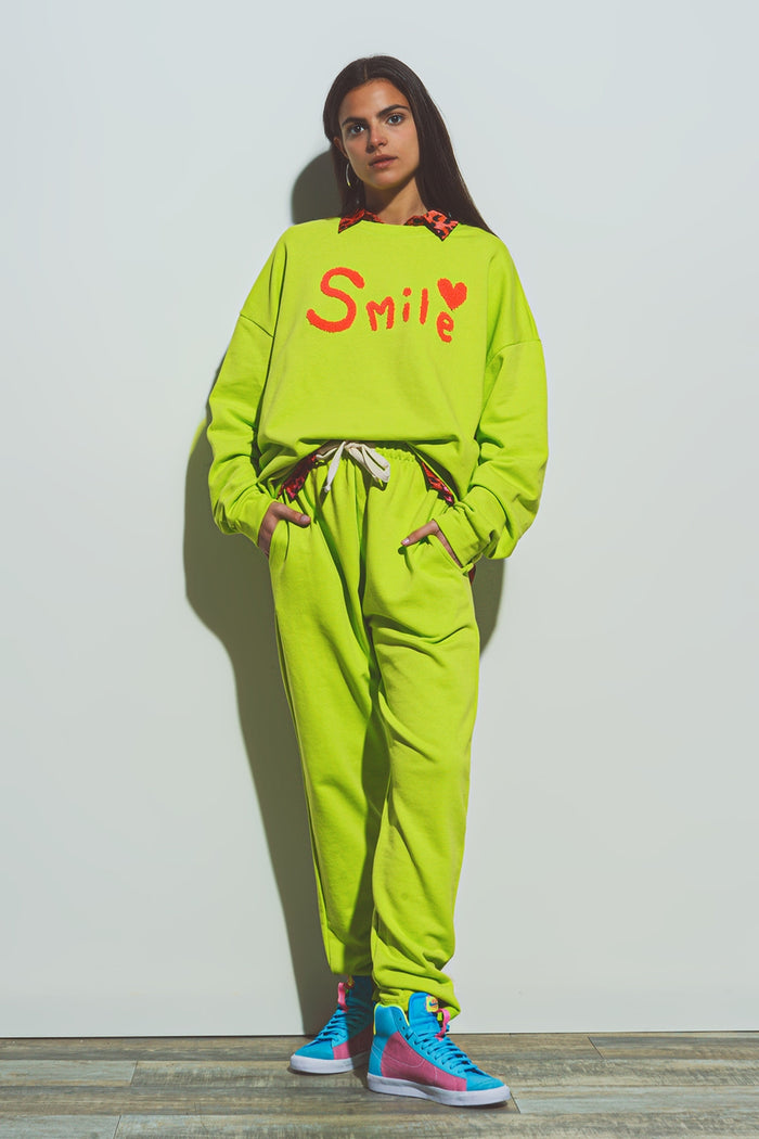 Oversized Jogger with Tie Waist in Lime - trousers