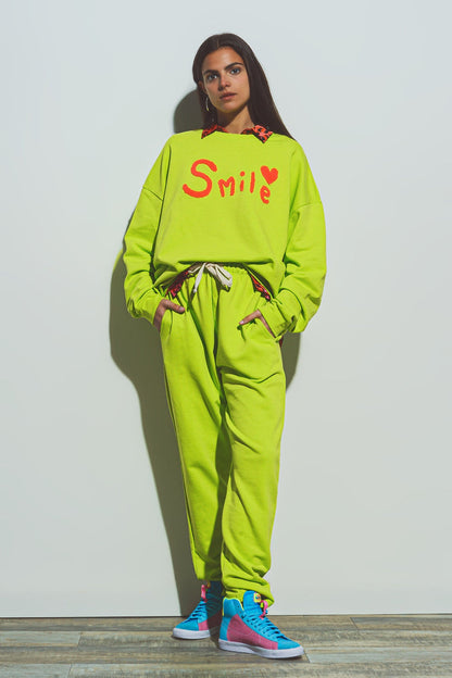 Oversized Jogger with Tie Waist in Lime - trousers