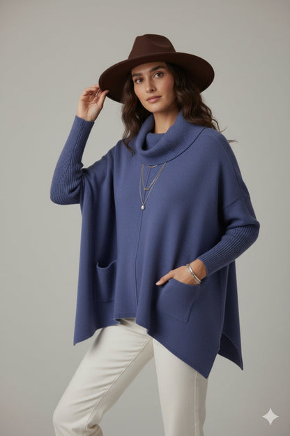 Oversized navy sweater with front pockets