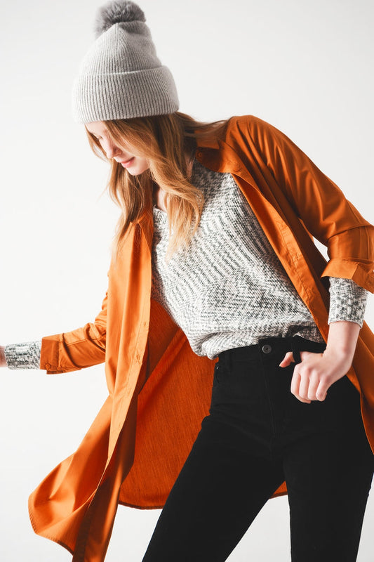 Oversized poplin shirt in rust - Shirts