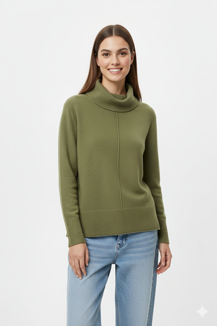 Oversized Roll Neck Sweater in military green