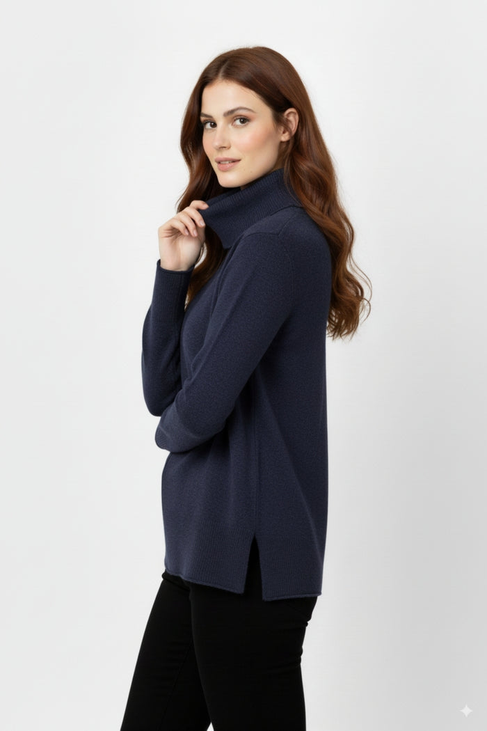 Oversized Roll Neck Sweater in navy