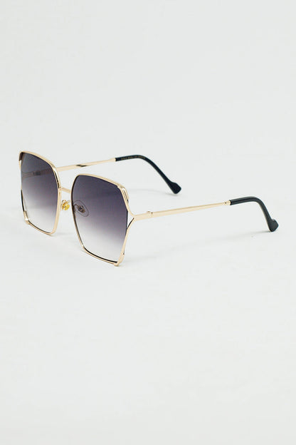 Oversized Square Metal Sunglasses In Black Gradient Lens