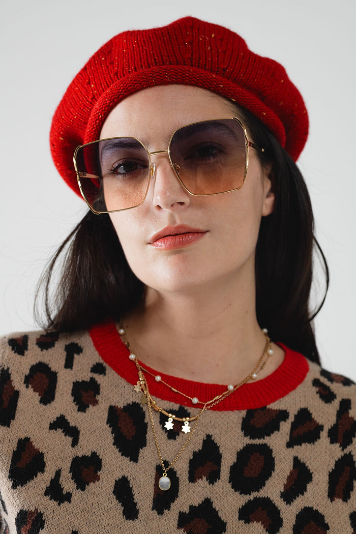 Oversized Square Metal Sunglasses In Blue Gradient Lens