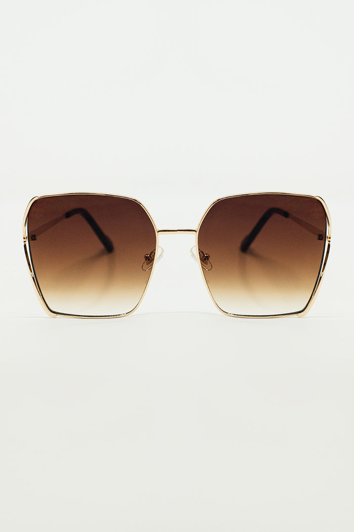 Oversized Square Metal Sunglasses In Brown Gradient Lens
