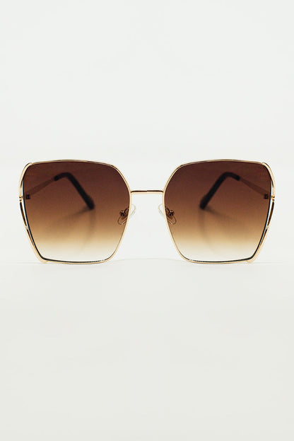 Oversized Square Metal Sunglasses In Brown Gradient Lens