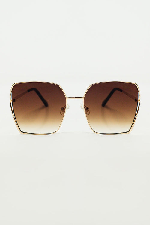 Oversized Square Metal Sunglasses In Brown Gradient Lens