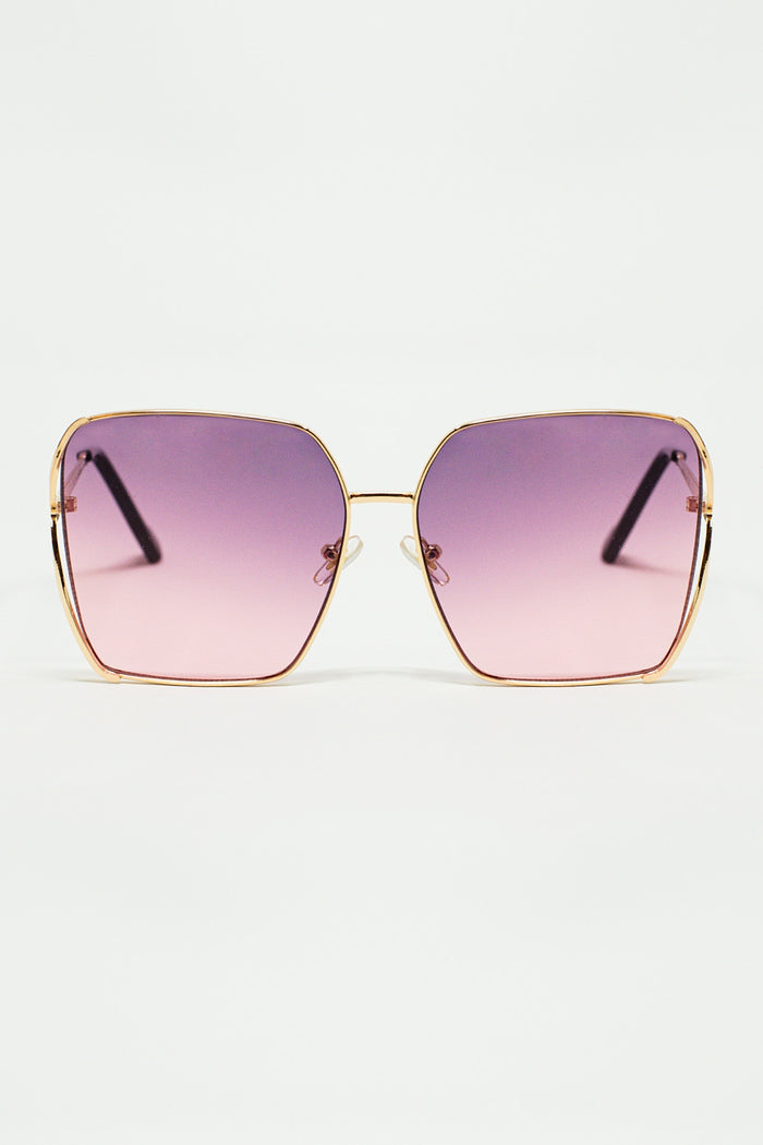 Oversized Square Metal Sunglasses In Purple Gradient Lens