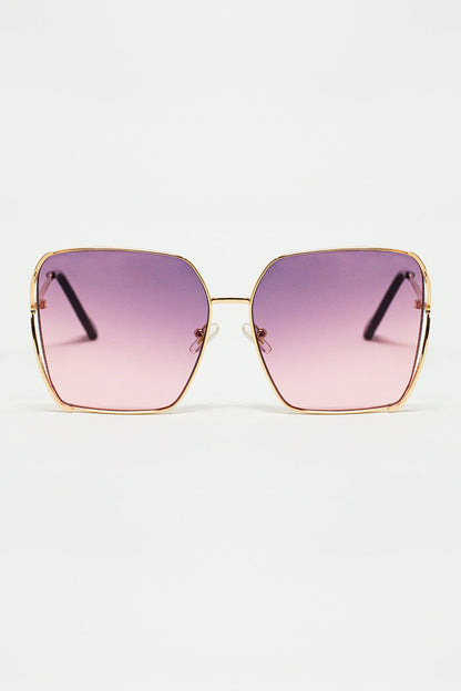 Oversized Square Metal Sunglasses In Purple Gradient Lens