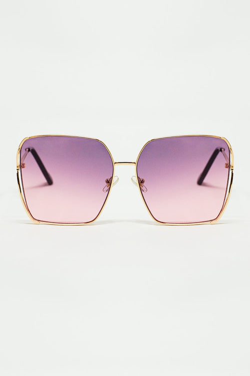 Oversized Square Metal Sunglasses In Purple Gradient Lens