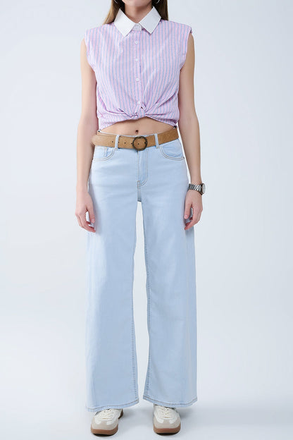 Oversized Straight Leg Jeans in Light Wash - Denim