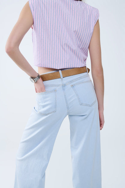 Oversized Straight Leg Jeans in Light Wash - Denim