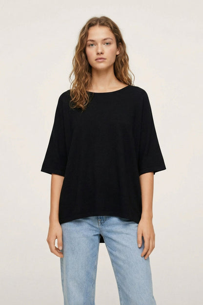 Oversized Sweater in Black with Elbow-Length Sleeves