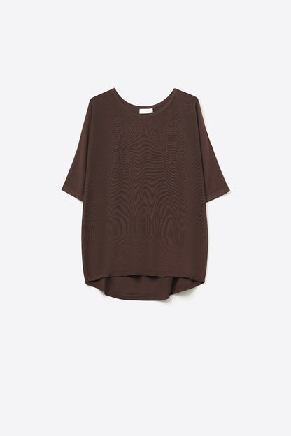 Oversized Sweater in Brown with Elbow-Length Sleeves