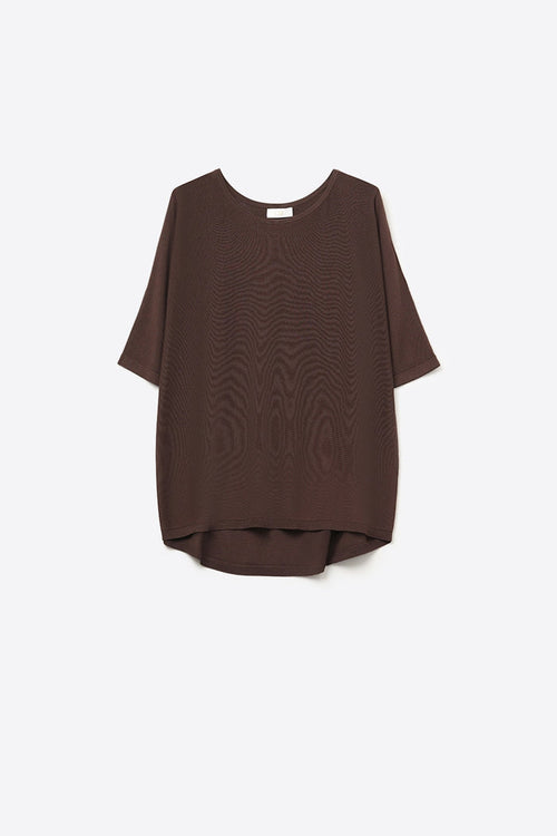 Oversized Sweater in Brown with Elbow-Length Sleeves