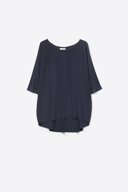 Oversized Sweater in Navy with Elbow-Length Sleeves