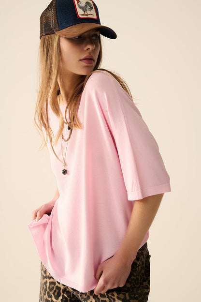Oversized sweater in Pink with Elbow-Length Sleeves