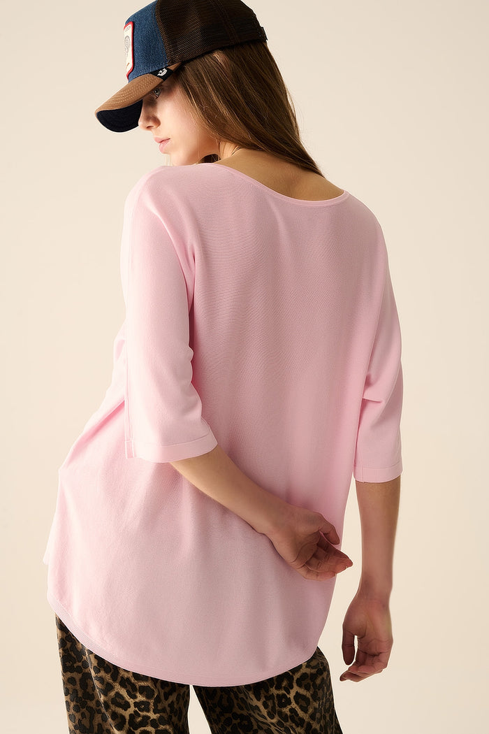 Oversized sweater in Pink with Elbow-Length Sleeves