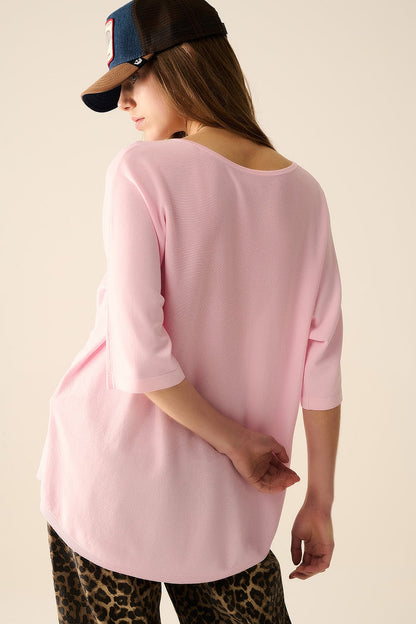 Oversized sweater in Pink with Elbow-Length Sleeves