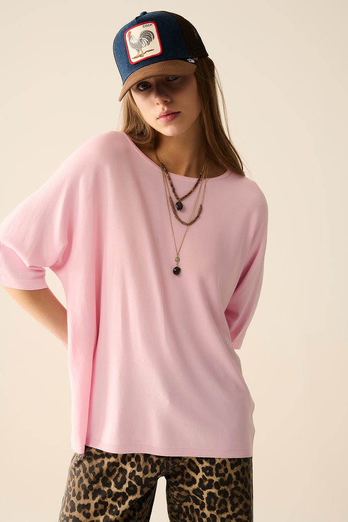 Oversized sweater in Pink with Elbow-Length Sleeves