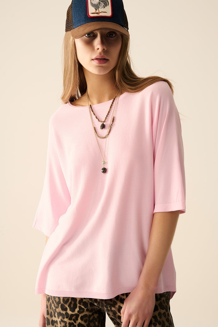 Oversized sweater in Pink with Elbow-Length Sleeves