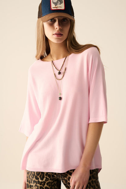 Oversized sweater in Pink with Elbow-Length Sleeves