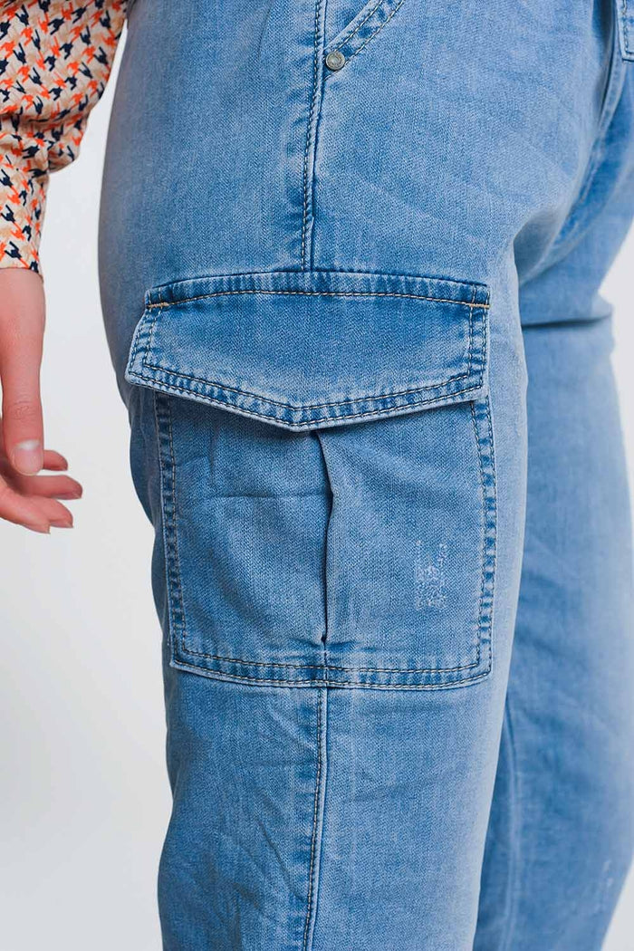 Paperbag tie waist jeans in light blue - Denim