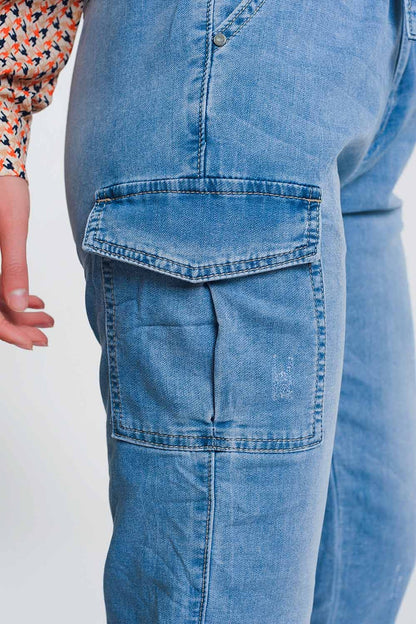 Paperbag tie waist jeans in light blue - Denim