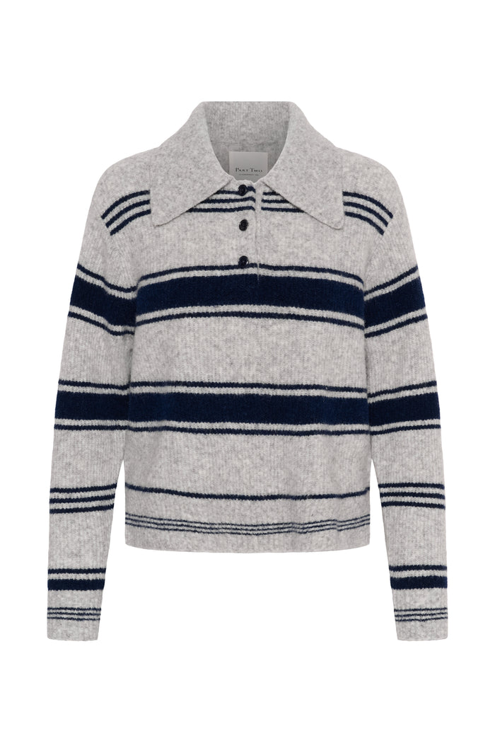 Part Two CarilinaPW Grey Jumper with Navy Stripes 30310869 front view Shop Part Two at Dotique