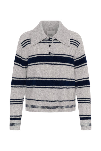 Part Two CarilinaPW Grey Jumper with Navy Stripes 30310869 front view Shop Part Two at Dotique