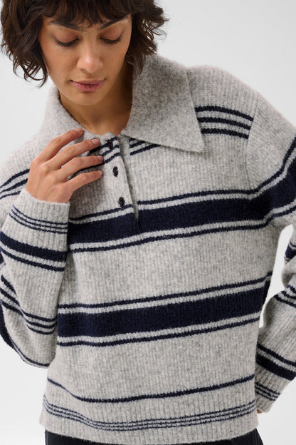 Part Two CarilinaPW Grey Jumper with Navy Stripes 30310869 on model Shop Part Two at Dotique