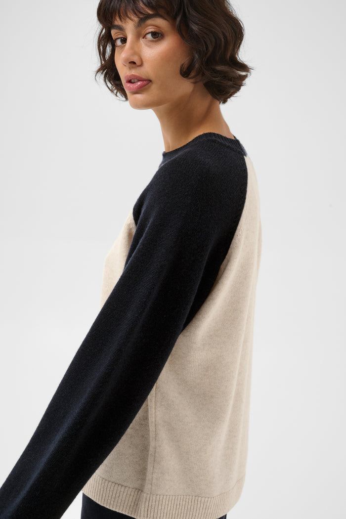 Part Two CleoPW Jumper Oatmeal/Navy 30310866 side view on model Shop Part Two at Dotique