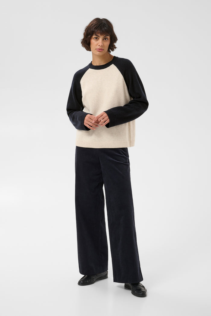 Part Two CleoPW Jumper Oatmeal/Navy 30310866 worn by model Shop Part Two at Dotique