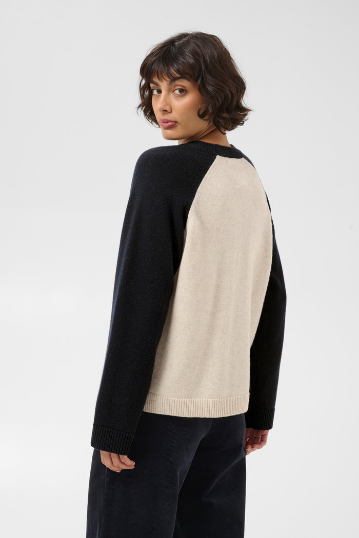 Part Two CleoPW Jumper Oatmeal/Navy 30310866 back view on model Shop Part Two at Dotique